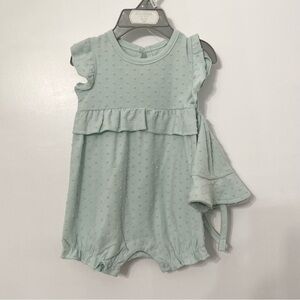 NWT Kyle & Deena Baby Girls 2-Pc. Romper & Sun Hat Set - light mint green